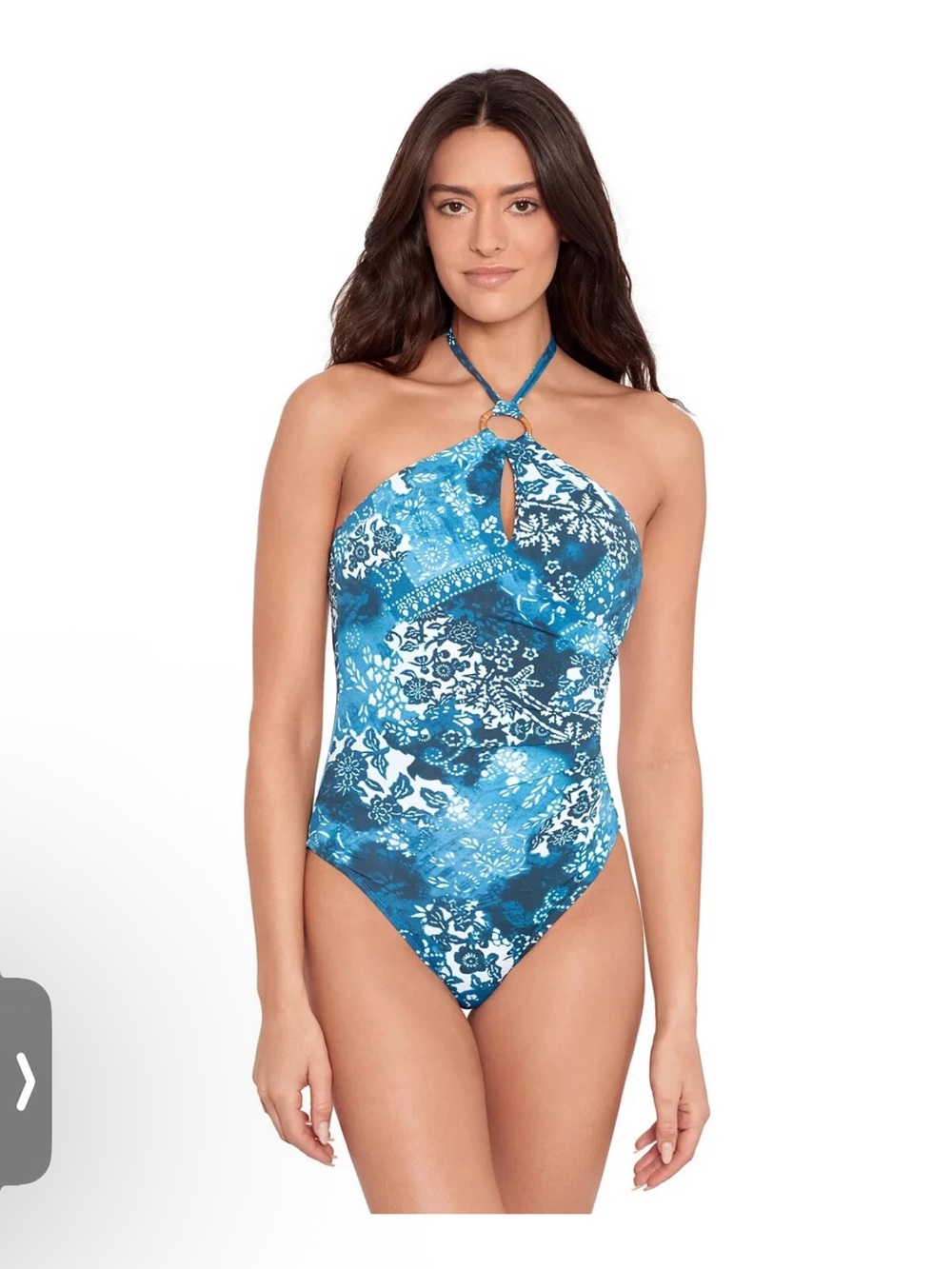 NWT Blue Halter One-Piece Swimsuit with Ring Detail Sz 10 $165